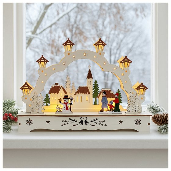 Schwibbogen Weihnachtsdorf mit Schneemann 