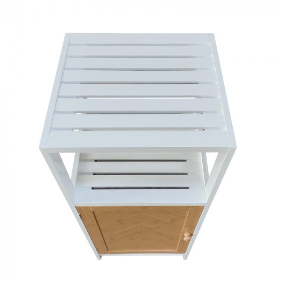 Badschrank Ilian Weiß mit Tür in Holzoptik 