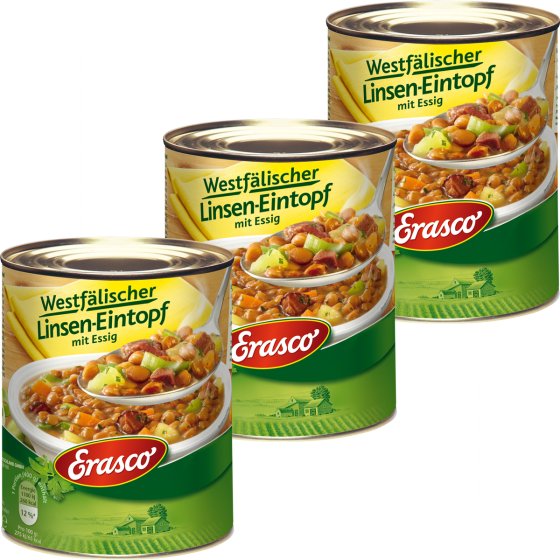 Erasco Westfälischer Linsen Eintopf mit Essig verfeinert 800g 3er Pack 