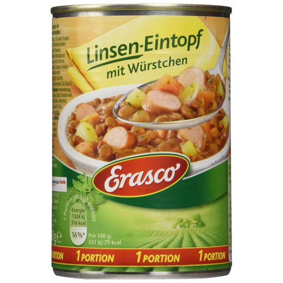 Erasco Linseneintopf mit Würstchen für die ganze Familie 400g 