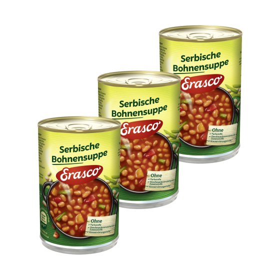 Erasco Serbische Bohnensuppe mit grünen Bohnen und Paprika 390ml 3er Pack 