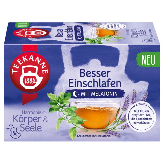 Teekanne Besser einschlafen Kräutertee mit Melatonin 18 Beutel 