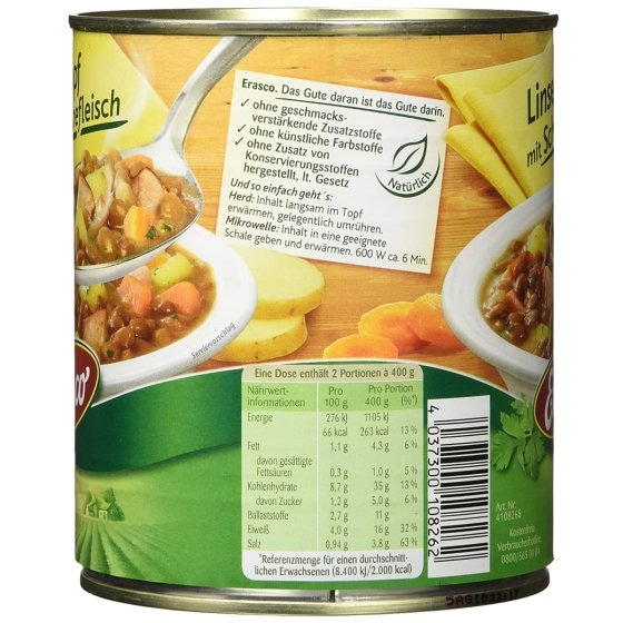Erasco Linsentopf mit Schweinefleisch deftig und lecker 800g 3er Pack 
