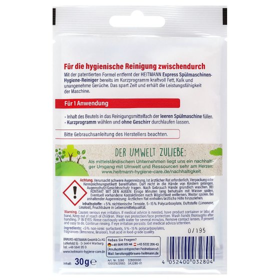 Heitmann Express Spülmaschinen Hygiene Reiniger 30 g 1er Pack 