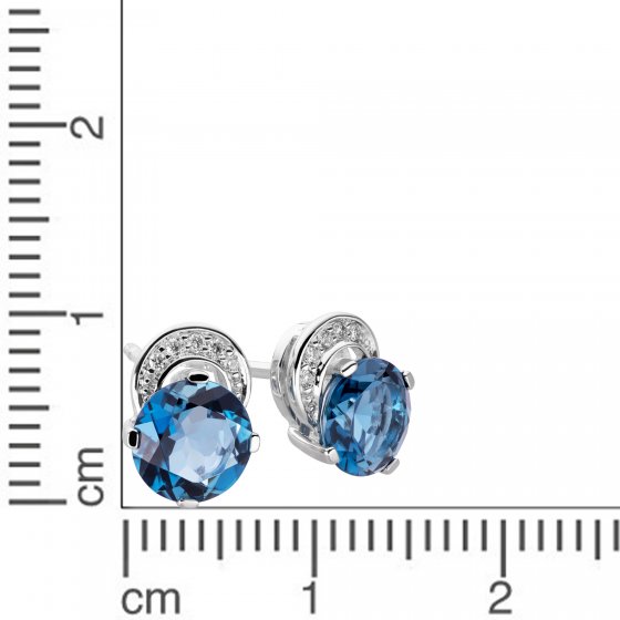 Ohrringe Gold 585 mit Blautopas (beh.) 6mm und 10 Brillanten zus. 0,04ct. 