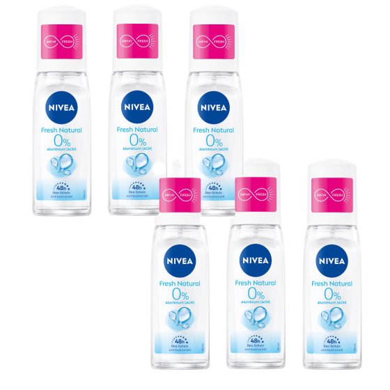 Nivea Deo Zerstäuber Fresh Natural 48h effektiver Schutz 75ml 6er Pack 