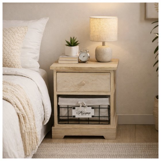 Kommode Melia mit Schublade und Korb Artisaneiche 