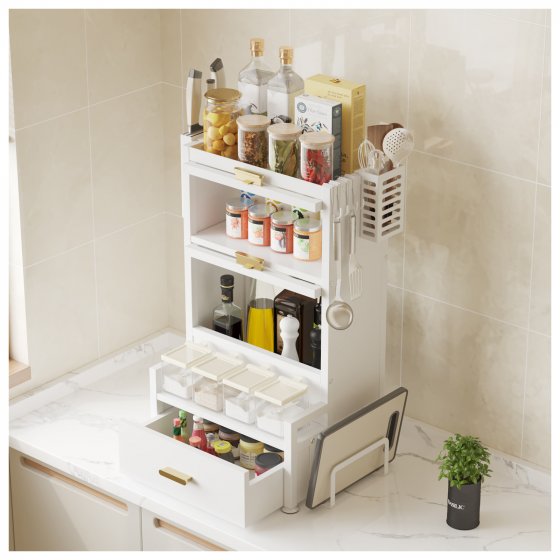 Gewürzregal mit Türen und Schublade Metall Weiß 