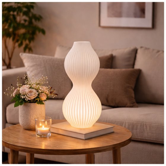 Tischlampe Keramik weiß mit Rillen 18 x 40 cm 