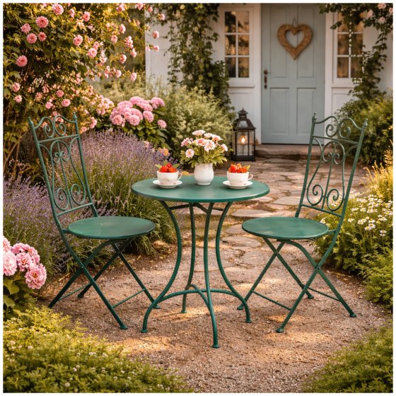 Bistro Sitzgruppe Metall weiß Tisch mit 2 Stühlen Balkon Set Gartenmöbel 