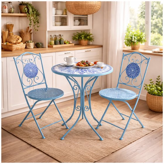 Bistro Sitzgruppe Metall weiß Tisch mit 2 Stühlen Balkon Set Gartenmöbel 
