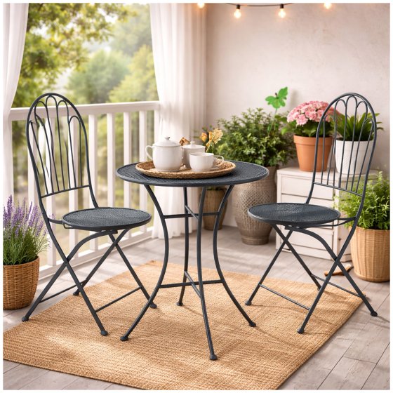 Bistro Sitzgruppe Ivo Metall Tisch mit 2 Stühlen Balkon Set Gartenmöbel 