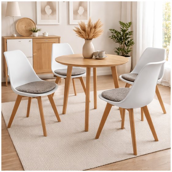 Esszimmerstuhl 4er Set Weiß mit Kunstledersitz Atlanta Braun mit Ornament 