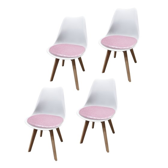 Esszimmerstuhl 4er Set Weiß mit Kunstledersitz Atlanta Rosa mit Ornament 