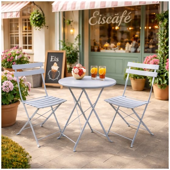 Gartentisch Basil Metall rund klappbar Grau 