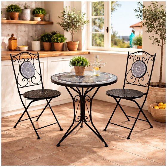 Gartentisch Metall Schwarz Schieferoptik 