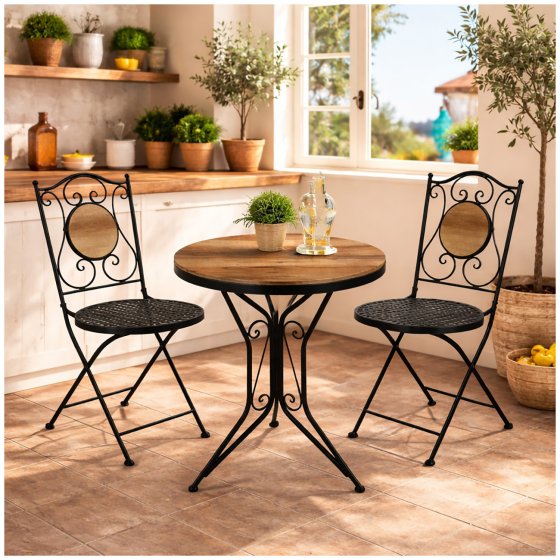 Gartentisch Metall Schwarz Holzoptik 