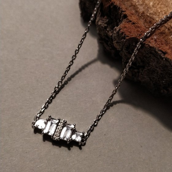 Halskette Silber 925 rhodiniert  Weißtopas 45cm 
