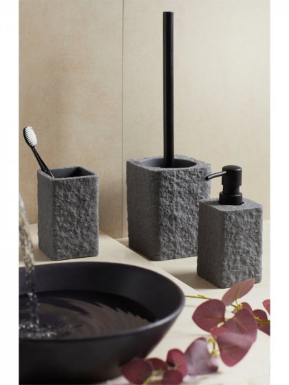 Seifenspender und Zahnputzbecher Mod. Villata, Grau, 2-teiliges Set 