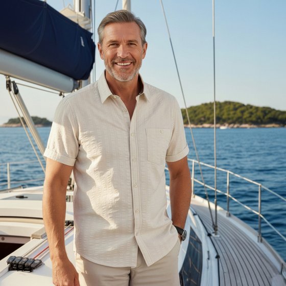 Baumwoll-Seersuckerhemd im Set XL (43/44) | Beige#Grün