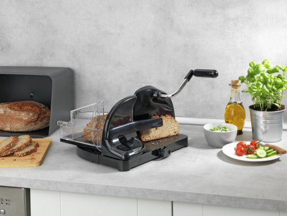 Brotschneidemaschine Schwarz, inkl. Restehalter