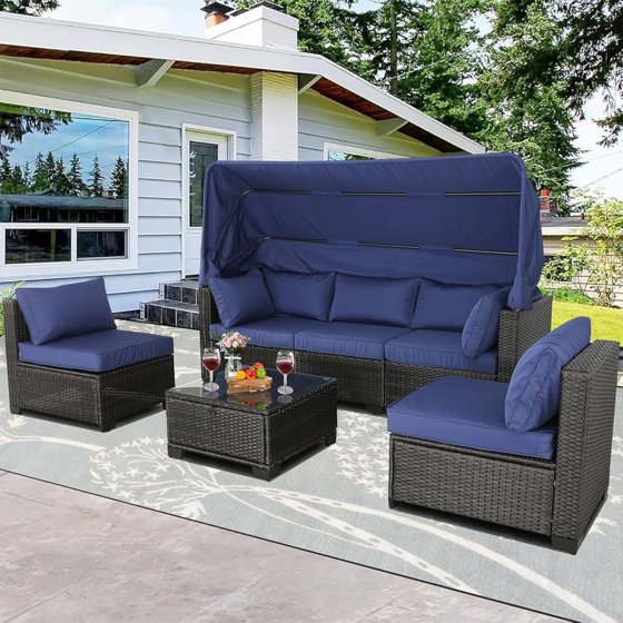 Loungemöbel Blau/Braun 6-teiliges Set 