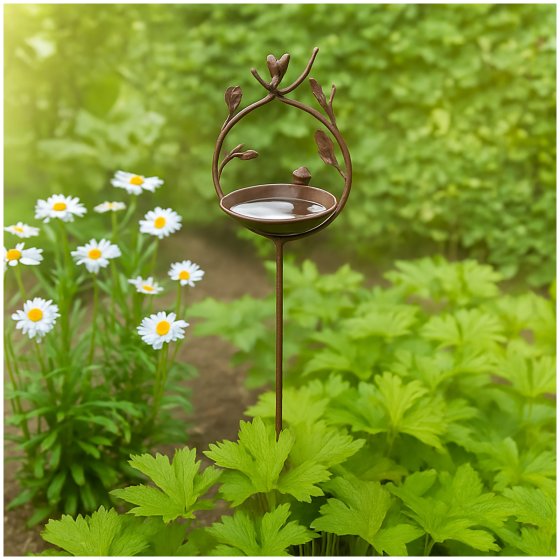 Vogeltränke mit Stab Metall Höhe 123 cm dekorative Gartendeko 
