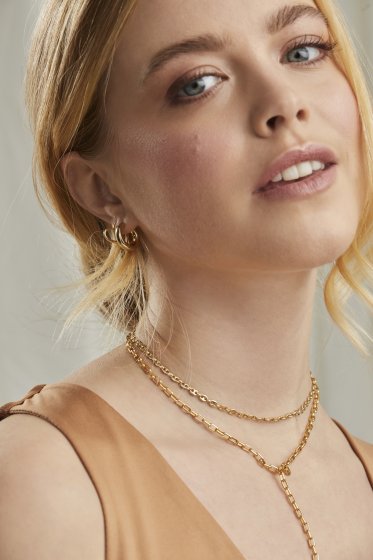 Collier 925 Silber vergoldet Y-Kette Gliederkette 