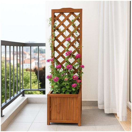 Pflanzkasten mit Rankgitter aus Holz Blumenkasten für Terrasse, Balkon und Garten 