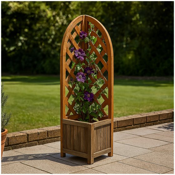 Pflanzkasten mit Rankgitter aus Holz braun Blumenkasten für Balkon, Terrasse und Garten 