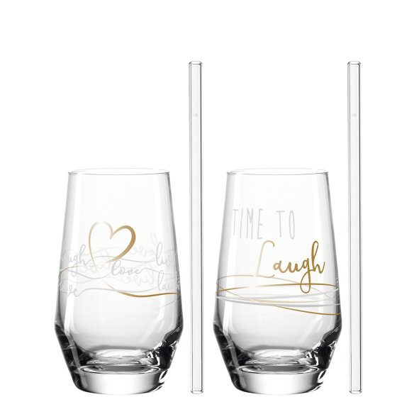 2 Longdrinkgläser 2 Trinkhalme Laugh 