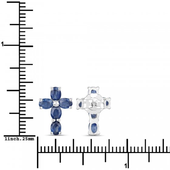 Ohrringe Silber 925 rhodiniert Kreuz-Motiv mit echten Saphir-Steinen 