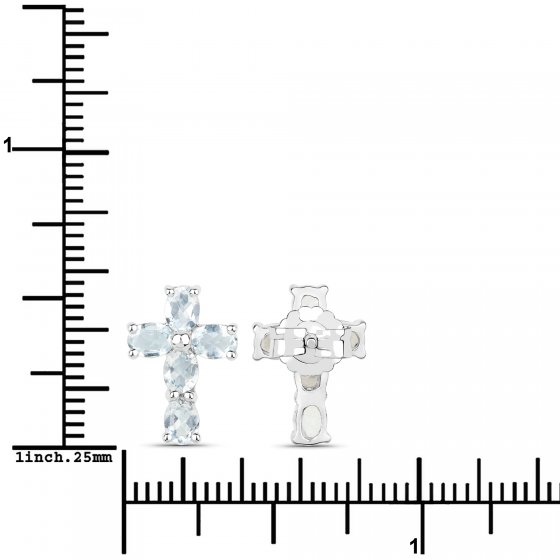 Ohrringe Silber 925 rhodiniert Kreuz-Motiv mit echten Aquamarin-Steinen 