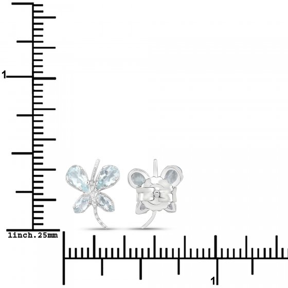 Ohrringe Silber 925 rhodiniert Schmetterling-Motiv mit echtem Aquamarin 