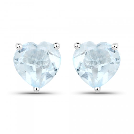 Schmuck-Set Silber 925 rhodiniert Ohrringe und Halskette mit Blautopas (beh.) Herz-Form 