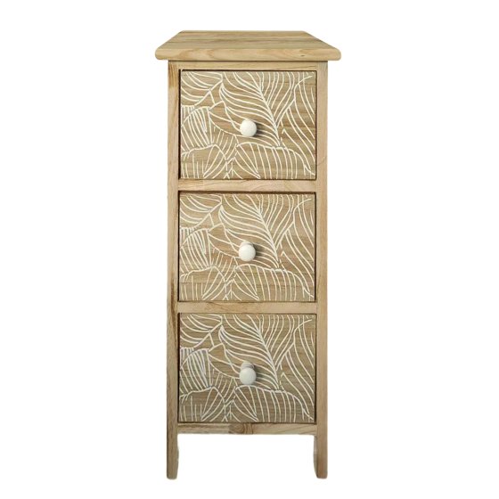 Kommode Melia schmal 3 Schubladen Blätter-Design Artisaneiche-Weiß 