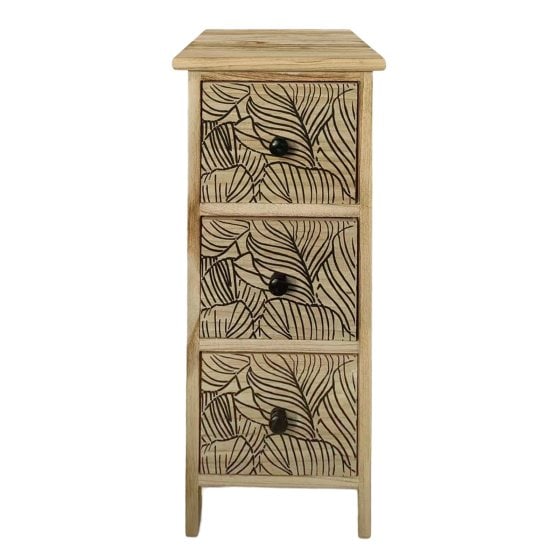 Kommode Melia schmal 3 Schubladen Blätter-Design Artisaneiche-Schwarz 