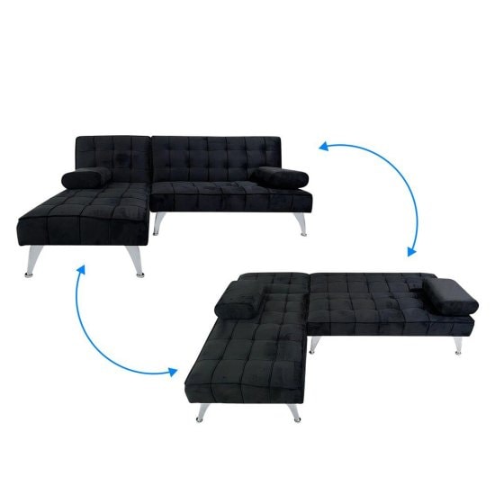 Ecksofa Miranda mit Bettfunktion Velvet Schwarz 