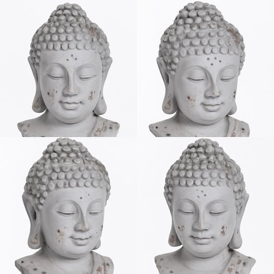 Buddhakopf Figur aus Zement in Grau matt Asiatische Dekoration für Innen und Außen 