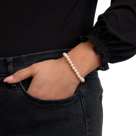 Armband Silber 925 rhodiniert mit weißen Perlen 6mm 