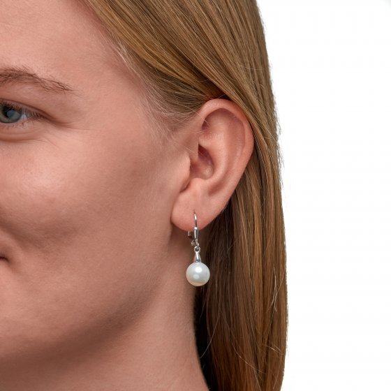 Ohrringe Silber 925 rhodiniert mit weißer Muschelkernperle 