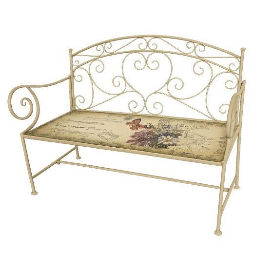 Gartenbank Schmetterling creme Metallbank mit Motiv Sitzfläche 109 cm 