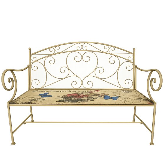 Gartenbank Flowers and Plants creme Metallbank mit Motiv Sitzfläche 109 cm 
