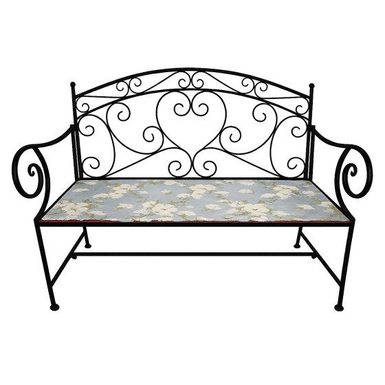 Gartenbank Celia Petunien Metallbank schwarz mit Motiv Sitzfläche 109 cm 