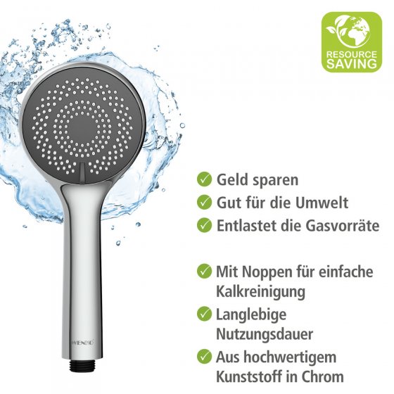 Duschkopf Watersaving Ø 9,5 cm, Universal-Handbrause mit Wasserspar-System 