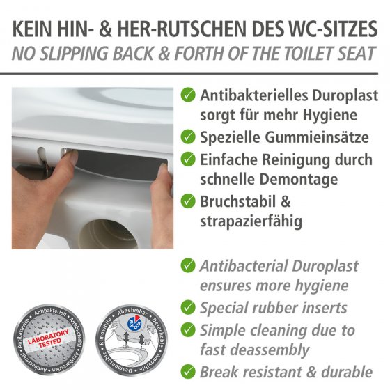 Premium WC-Sitz Mod. Muschel, aus antibakteriellem Duroplast mit Absenkautomatik