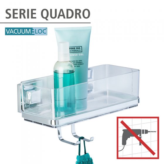 Vacuum-Loc® Wandablage mit Haken Mod. Quadro Edelstahl, Befestigen ohne bohren
