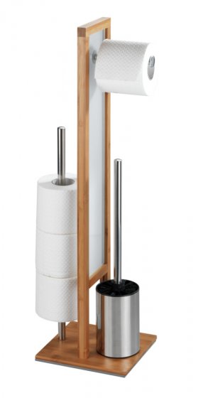 Stand WC-Garnitur Mod. Rivalta Bambus, integrierter Toilettenpapierhalter und WC-Bürstenhalter