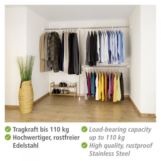 Teleskop-Garderoben-Set Edelstahl 3-teilig, verstellbar