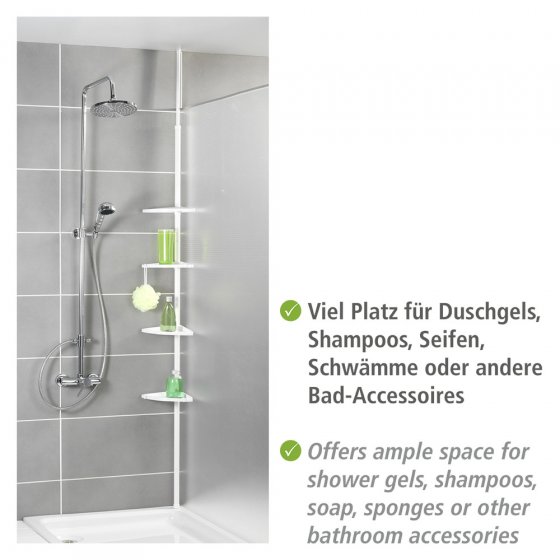 Teleskop Duschecke Compact Weiß, mit 4 Ablagen 